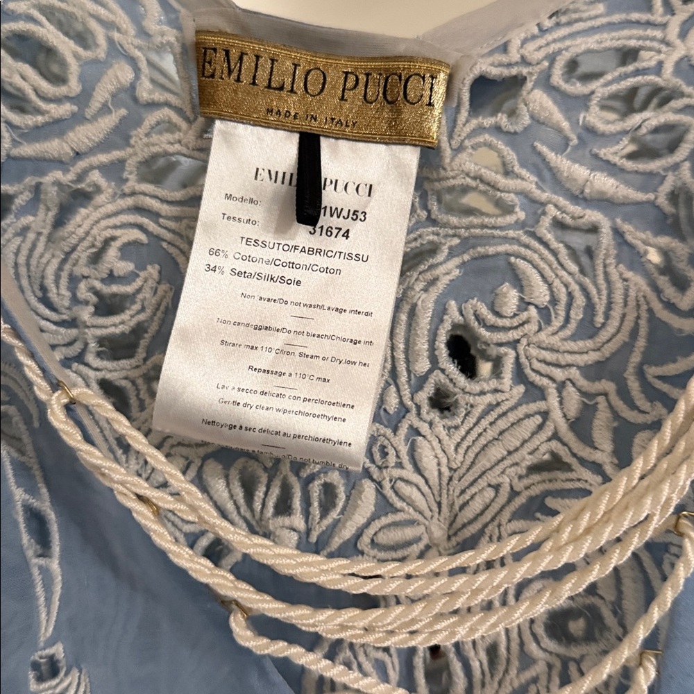 Emilio Pucci Silk Blend Laser Cut Butterfly Lace Up Kaftan Asymmetric Top 10